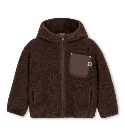 σκούρα καφέ αγορίστικη ζακέτα faux fur Original Marines με κουκούλα και υφασμάτινη τσέπη.
