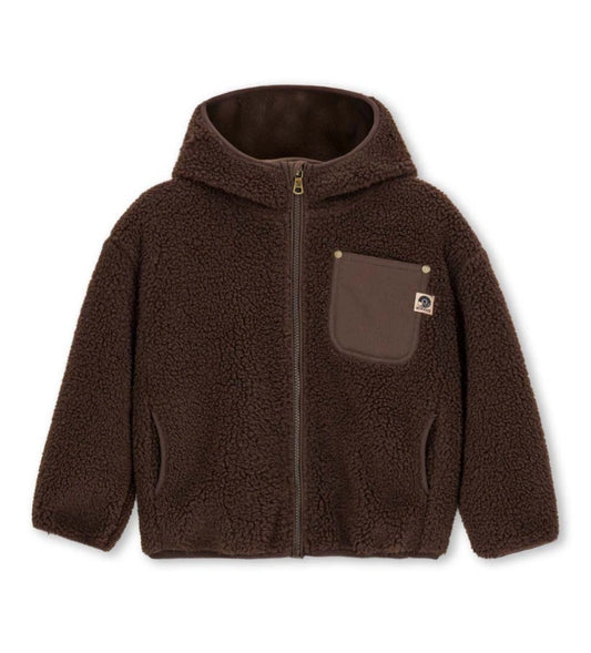 σκούρα καφέ αγορίστικη ζακέτα faux fur Original Marines με κουκούλα και υφασμάτινη τσέπη.