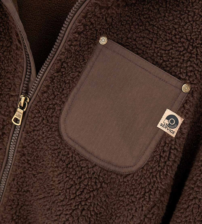 σκούρα καφέ αγορίστικη ζακέτα faux fur Original Marines με κουκούλα και υφασμάτινη τσέπη.