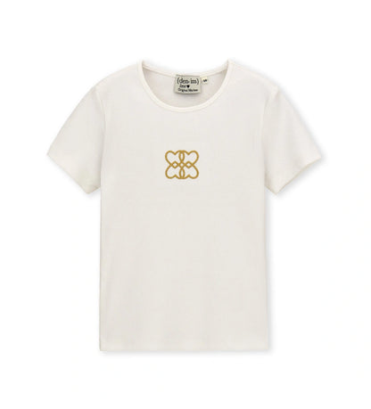 λευκό κοριτσίστικο ριμπ κοντομάνικο t-shirt Original Marines με χρυσό κέντημα στο στήθος.
