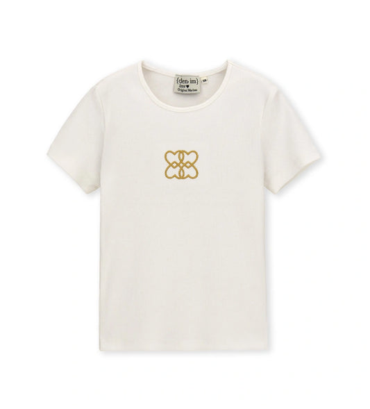 λευκό κοριτσίστικο ριμπ κοντομάνικο t-shirt Original Marines με χρυσό κέντημα στο στήθος.