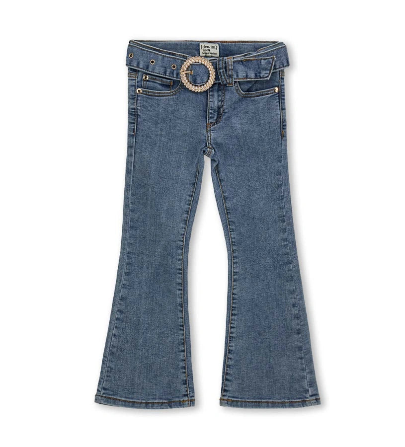 κοριτσίστικο μπλε τζιν παντελόνι καμπάνα Original Marines με αποσπώμενη ζώνη.