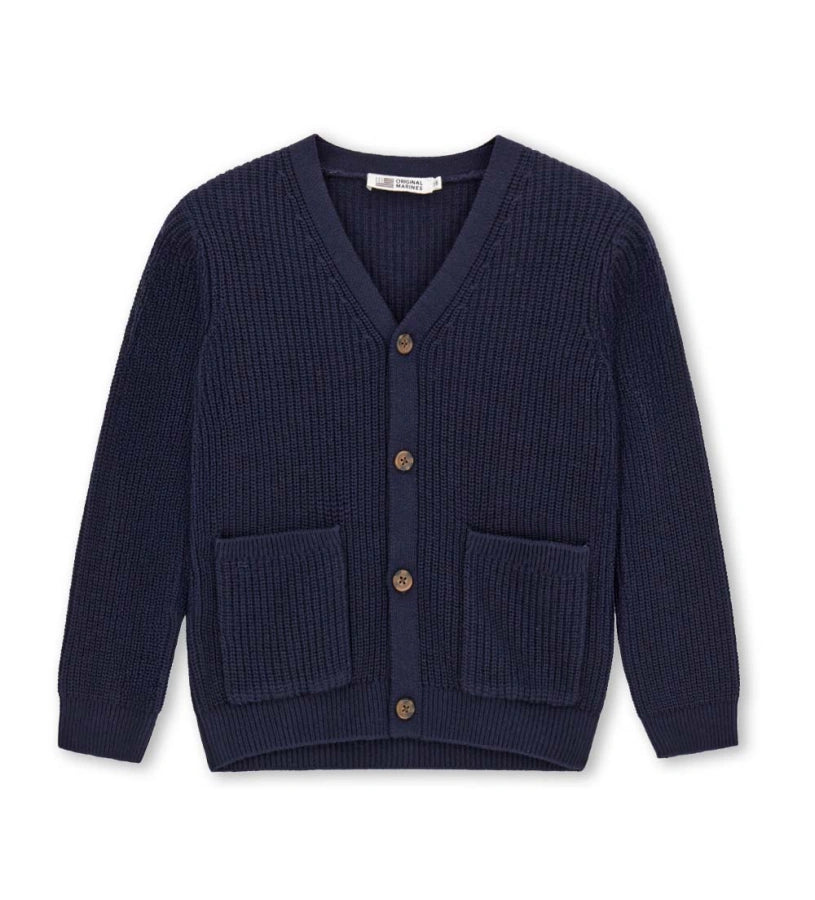 σκούρα μπλε αγορίστικη πλεκτή ζακέτα cardigan Original Marines με κουμπιά και τσέπες.