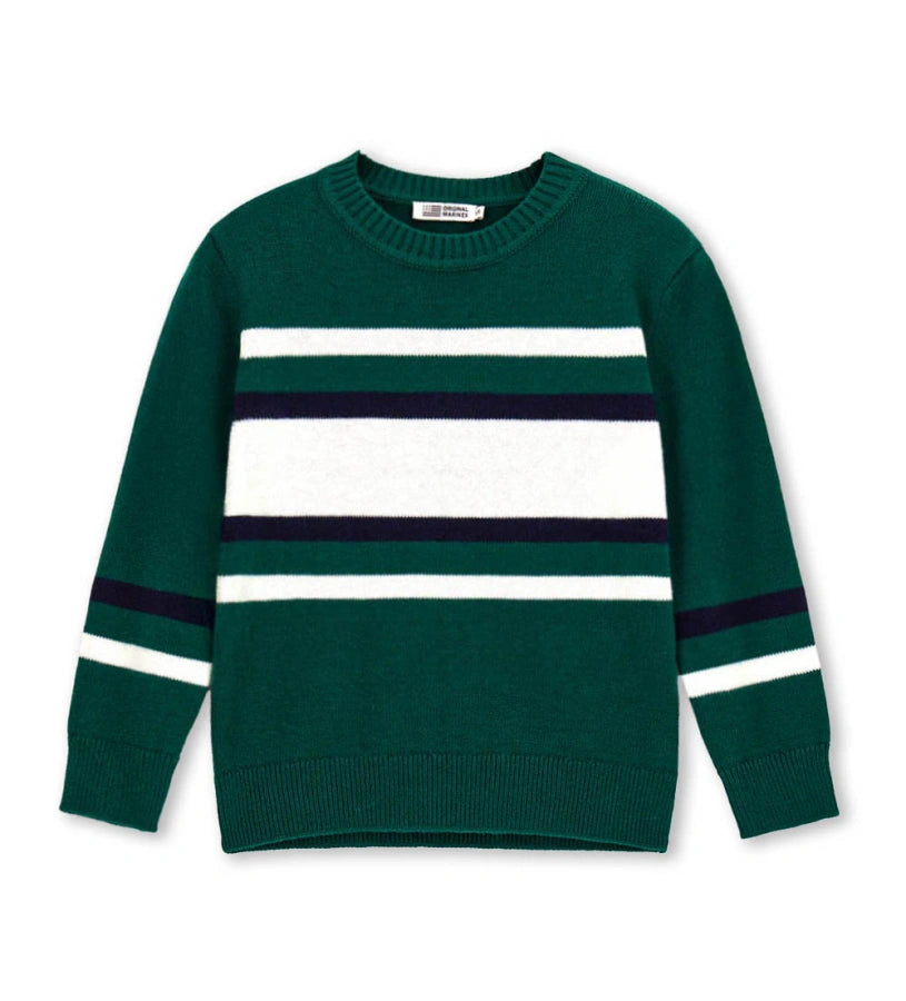 πράσινη αγορίστικη πλεκτή μπλούζα pullover Original Marines με ρίγες jacquard.