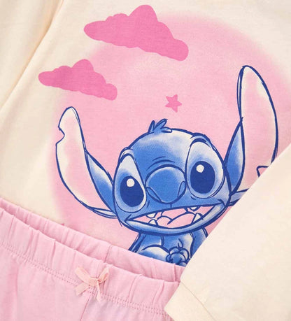 Παιδικές βαμβακερές πυτζάμες Original Marines με τον Stitch της Disney, σε λευκό και ροζ χρώμα, για κορίτσια 3-36 μηνών.