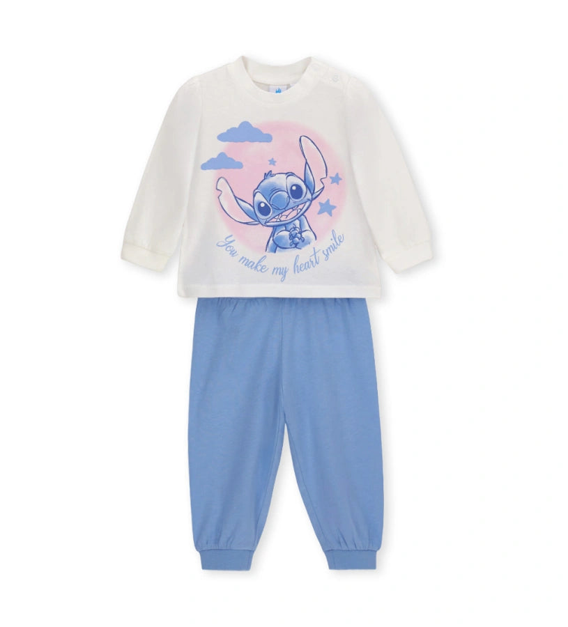 Παιδικές βαμβακερές πυτζάμες Original Marines με τον Stitch της Disney, σε λευκό και μπλε χρώμα, για κορίτσια 3-36 μηνών.