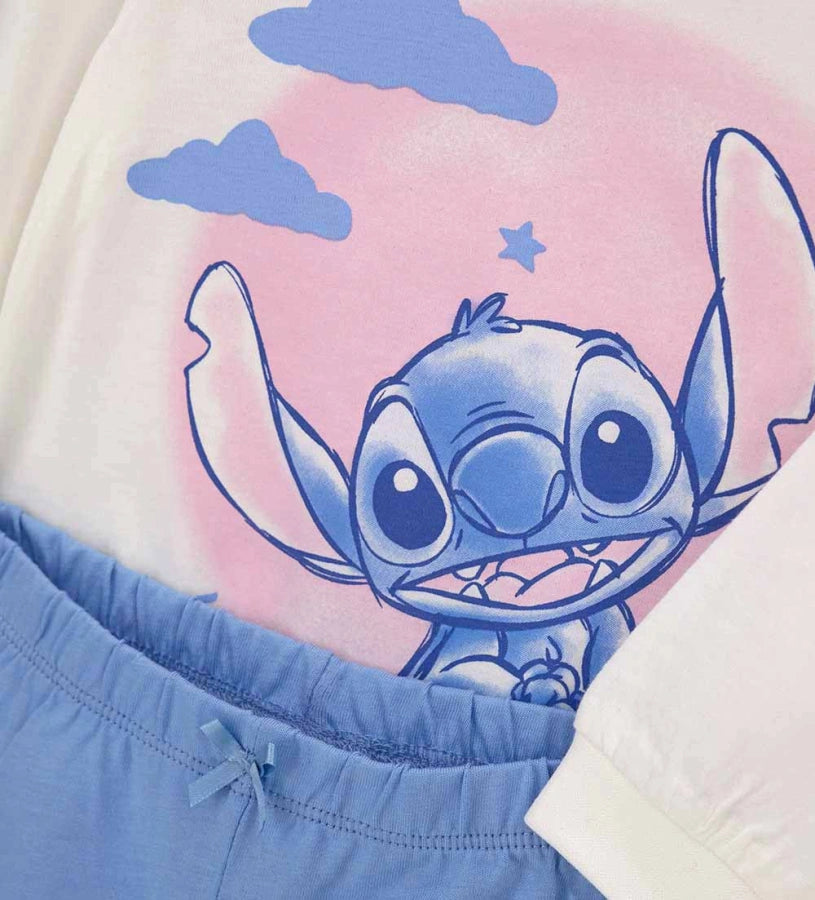 Παιδικές βαμβακερές πυτζάμες Original Marines με τον Stitch της Disney, σε λευκό και μπλε χρώμα, για κορίτσια 3-36 μηνών.