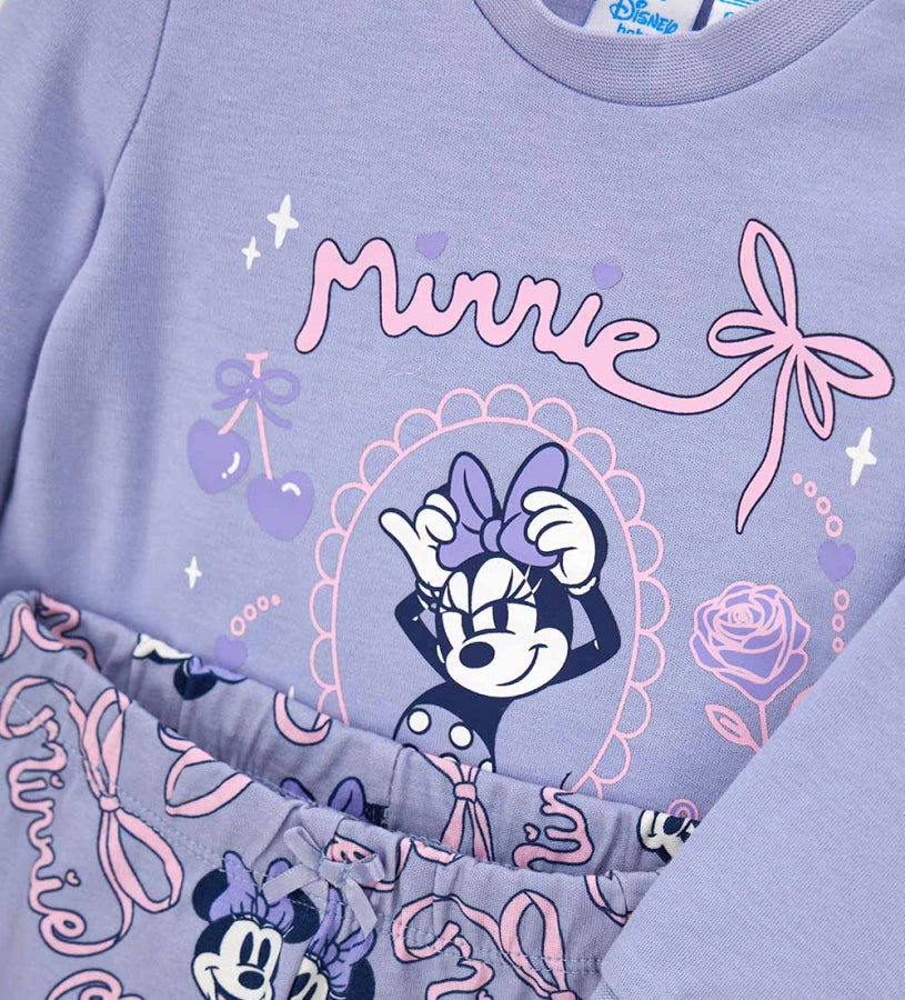 λιλά βρεφική βαμβακερή πυτζάμα Original Marines με στάμπα Disney Minnie Mouse και παντελόνι allover print.