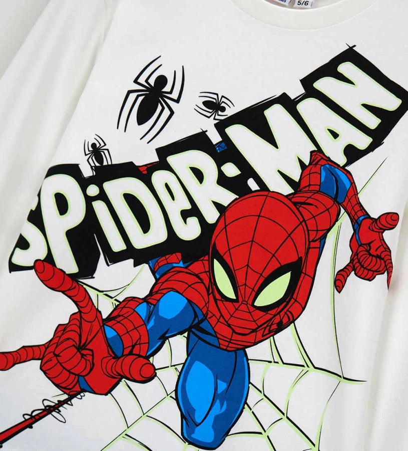 λευκή αγορίστικη βαμβακερή πυτζάμα Original Marines Marvel Spider-Man με μπλε παντελόνι.