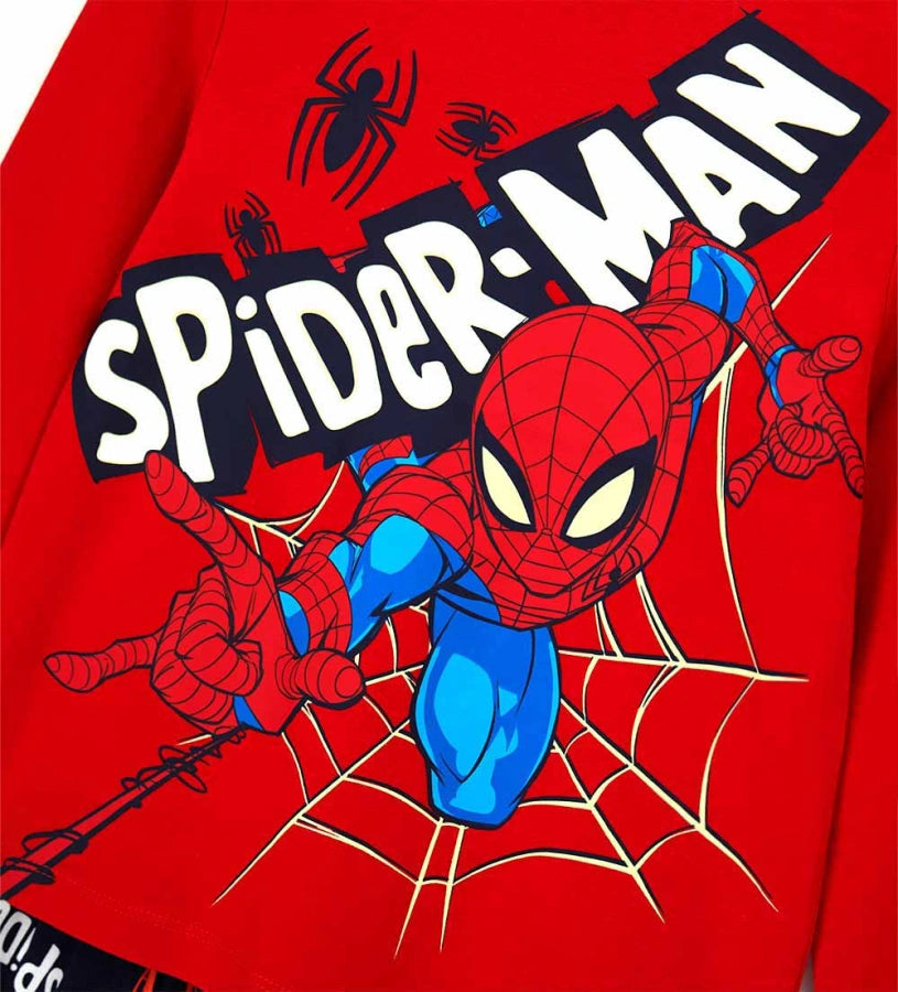 κόκκινη αγορίστικη βαμβακερή πυτζάμα Original Marines Marvel Spider-Man με σκούρο μπλε παντελόνι.