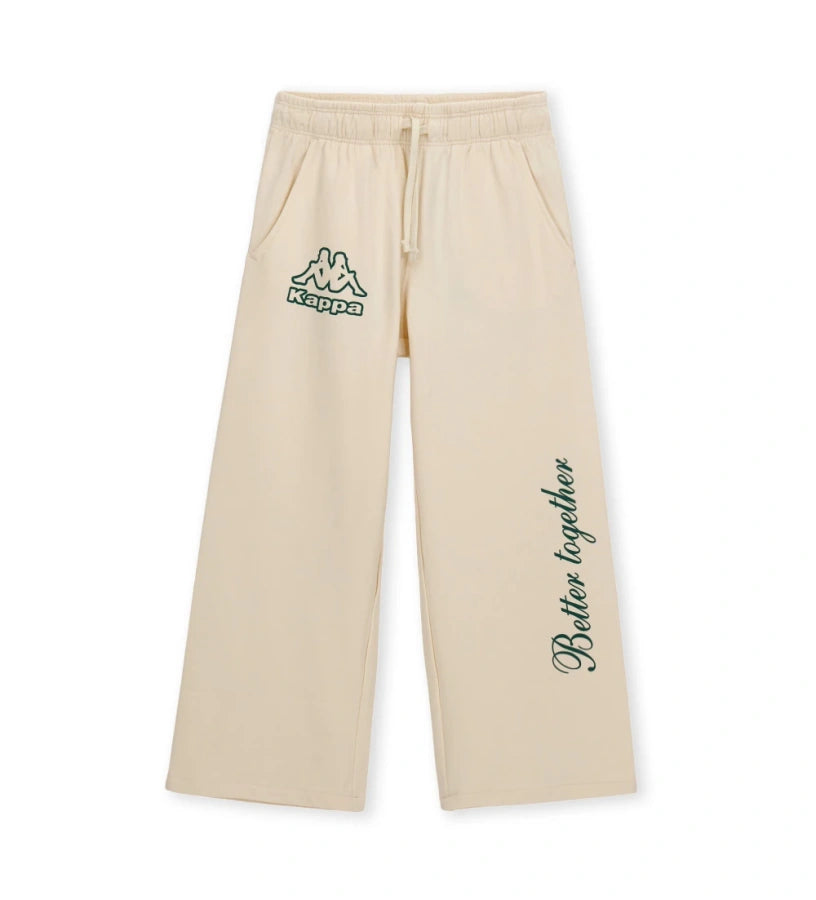 μπεζ κοριτσίστικο παντελόνι φόρμας wide leg Original Marines Kappa με πράσινες στάμπες