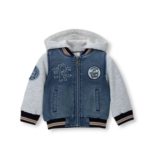 Παιδικό μπουφάν για αγόρι συνδυασμός τζιν και γκρι φούτερ με αποσπώμενη κουκούλα.