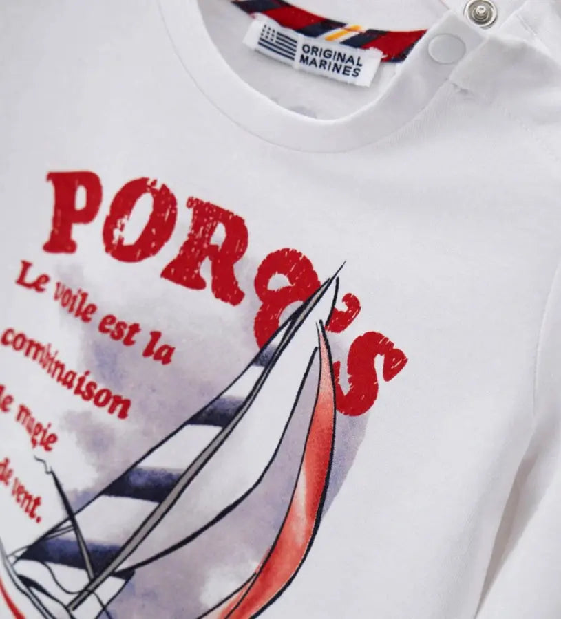Original Marines λευκή μακρυμάνικη μπλούζα αγοριού 6 μηνών–5 ετών με ναυτικό print, οργανικό βαμβάκι, ιδανική για παιδικό σταθμό και βόλτες Άνοιξη–Φθινόπωρο