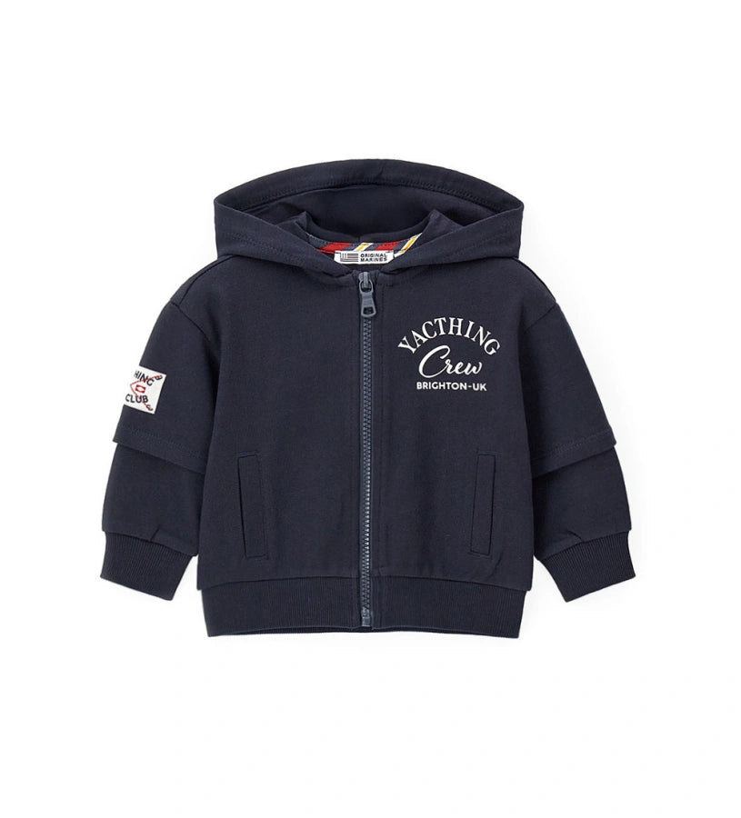 Μπλε παιδικό φούτερ με κουκούλα και φερμουάρ για αγόρια από 100% βαμβάκι.