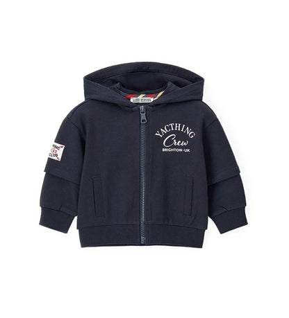 Μπλε παιδικό φούτερ με κουκούλα και φερμουάρ για αγόρια από 100% βαμβάκι.