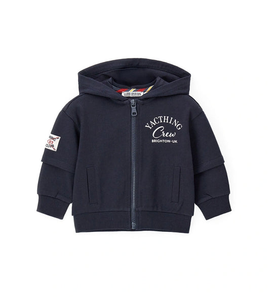 Μπλε παιδικό φούτερ με κουκούλα και φερμουάρ για αγόρια από 100% βαμβάκι.