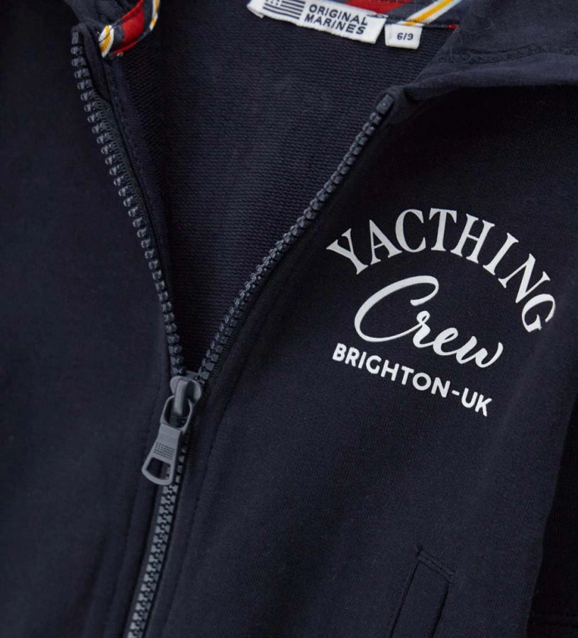 Μπλε παιδικό φούτερ με κουκούλα και φερμουάρ για αγόρια από 100% βαμβάκι.