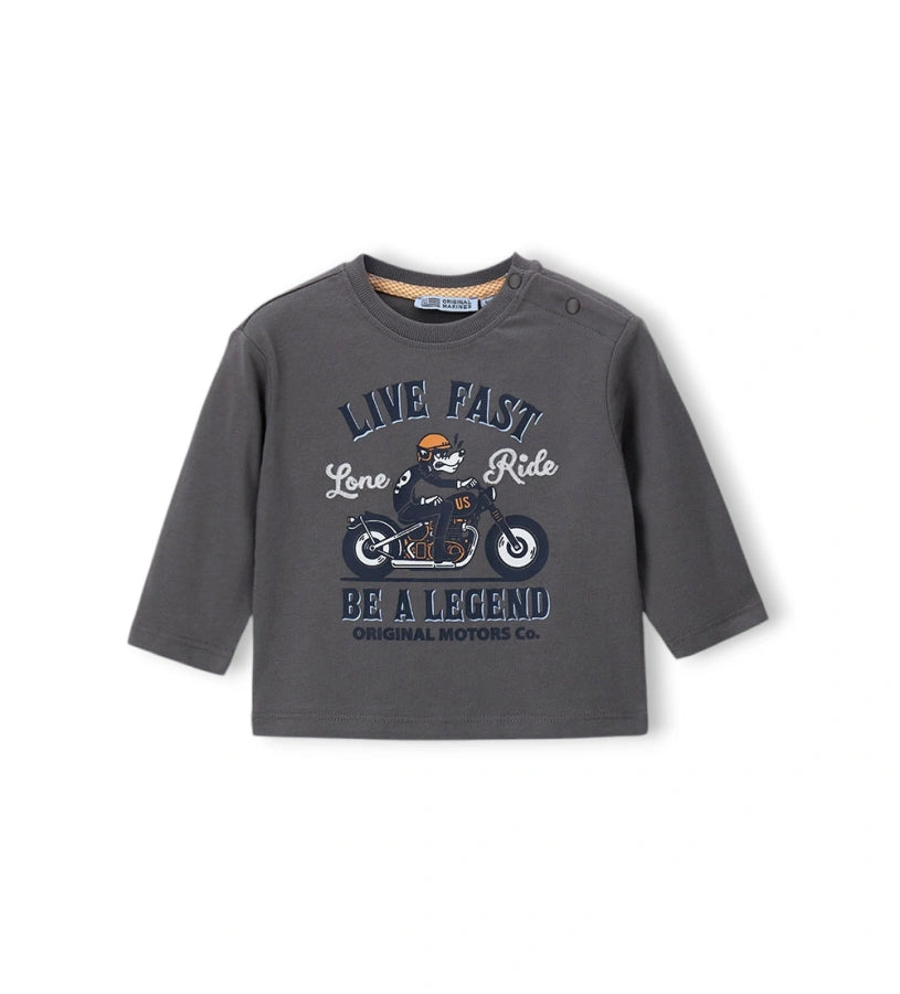 Παιδικό μακρυμάνικο T-shirt για αγόρι σε γκρι χρώμα από 100% βαμβάκι με τύπωμα.