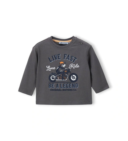 Παιδικό μακρυμάνικο T-shirt για αγόρι σε γκρι χρώμα από 100% βαμβάκι με τύπωμα.