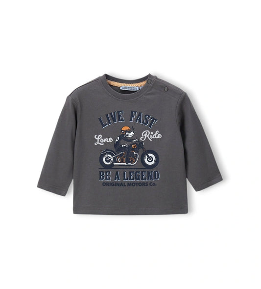 Παιδικό μακρυμάνικο T-shirt για αγόρι σε γκρι χρώμα από 100% βαμβάκι με τύπωμα.