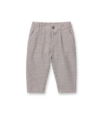 Παιδικό ριγέ παντελόνι για αγόρι από βαμβάκι και λινό με πιέτες και ελαστική μέση.