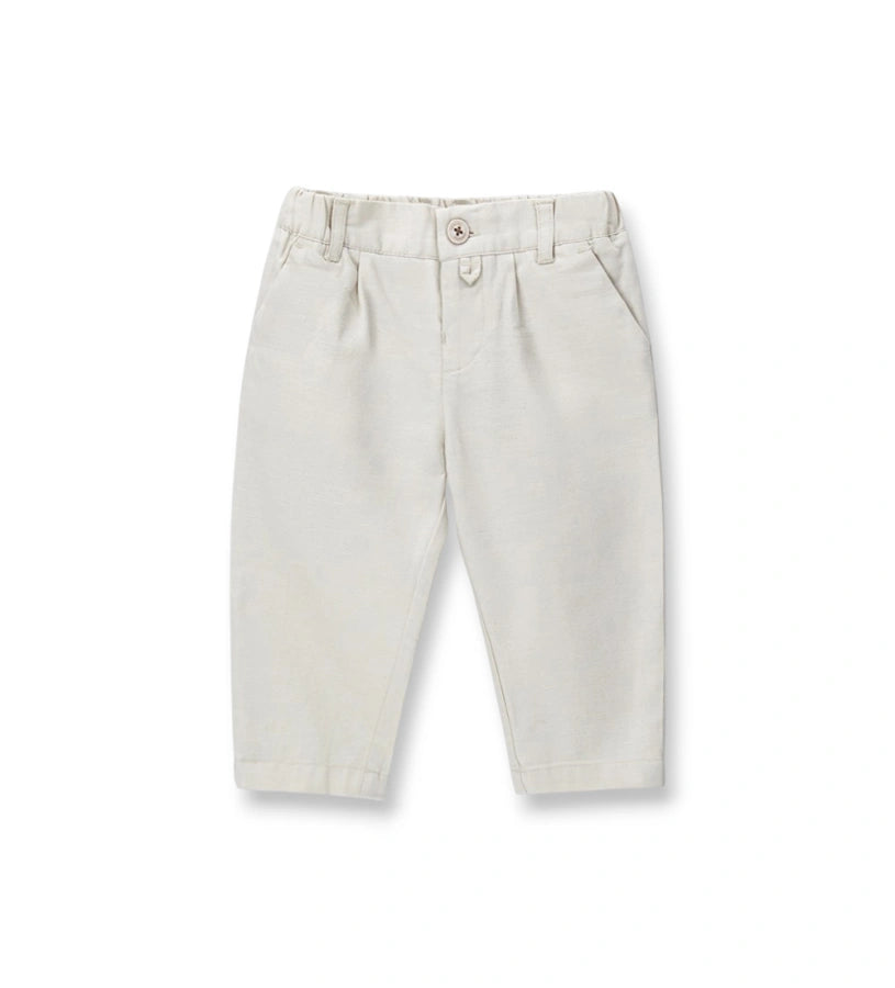 Παιδικό παντελόνι για αγόρι από βαμβάκι και λινό με πιέτες και ελαστική μέση.