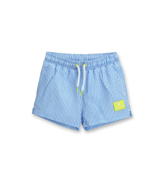 Παιδικό μαγιό σορτς για αγόρι με λευκές, γαλάζιες ρίγες.