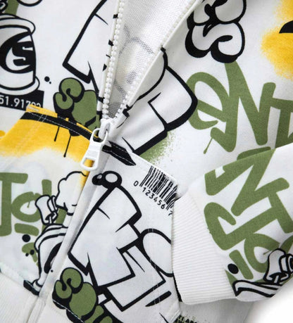 Παιδική ζακέτα για αγόρι κρεμ με κουκούλα και allover print Original Marines.