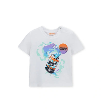 Μπροστινή όψη του λευκού αγορίστικου T-shirt με στρογγυλή λαιμόκοψη και κοντά μανίκια.