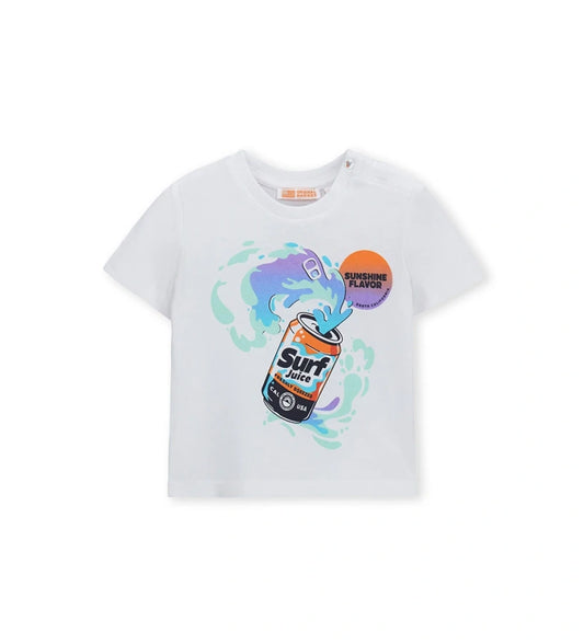 Μπροστινή όψη του λευκού αγορίστικου T-shirt με στρογγυλή λαιμόκοψη και κοντά μανίκια.