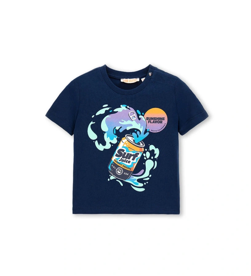 Μπροστινή όψη του μπλε αγορίστικου T-shirt με στρογγυλή λαιμόκοψη και κοντά μανίκια.