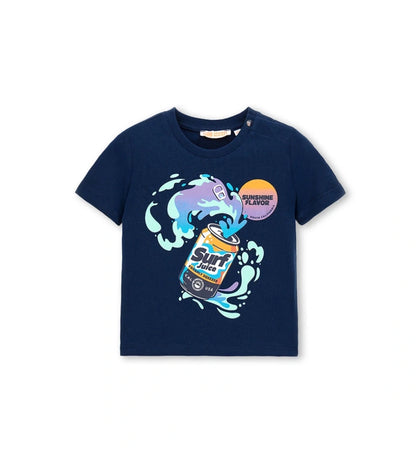 Μπροστινή όψη του μπλε αγορίστικου T-shirt με στρογγυλή λαιμόκοψη και κοντά μανίκια.