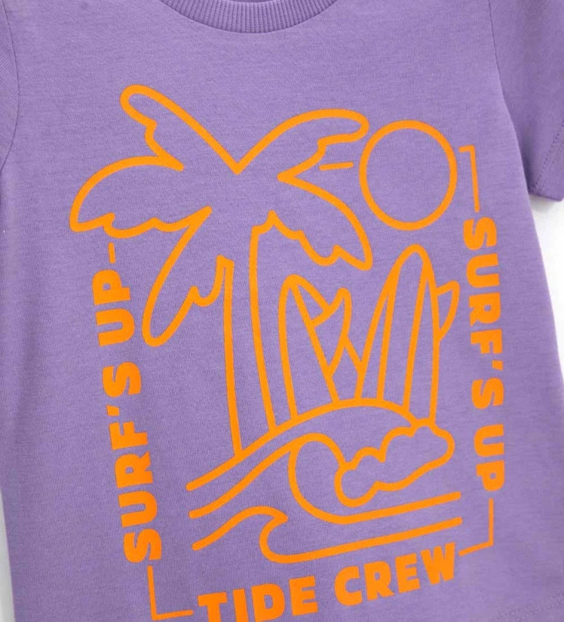 Μπροστινή όψη του αγορίστικου T-shirt Original Marines σε μοβ χρώμα με καλοκαιρινό γραφικό.