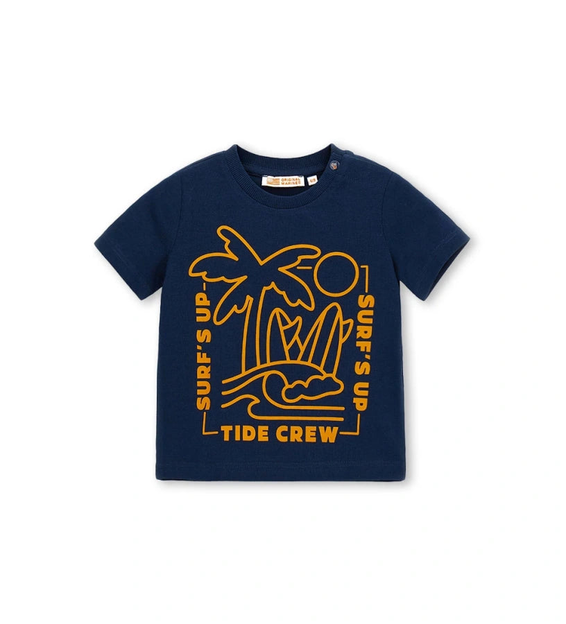 Μπροστινή όψη του αγορίστικου T-shirt Original Marines σε μπλε χρώμα με καλοκαιρινό γραφικό.