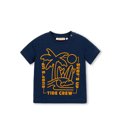 Μπροστινή όψη του αγορίστικου T-shirt Original Marines σε μπλε χρώμα με καλοκαιρινό γραφικό.