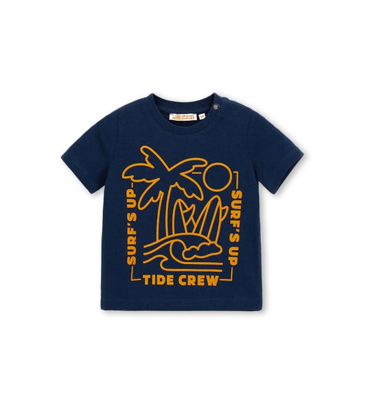 Μπροστινή όψη του αγορίστικου T-shirt Original Marines σε μπλε χρώμα με καλοκαιρινό γραφικό.