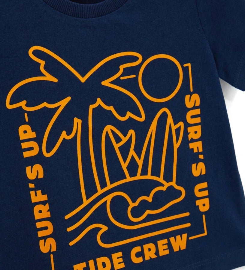Μπροστινή όψη του αγορίστικου T-shirt Original Marines σε μπλε χρώμα με καλοκαιρινό γραφικό.