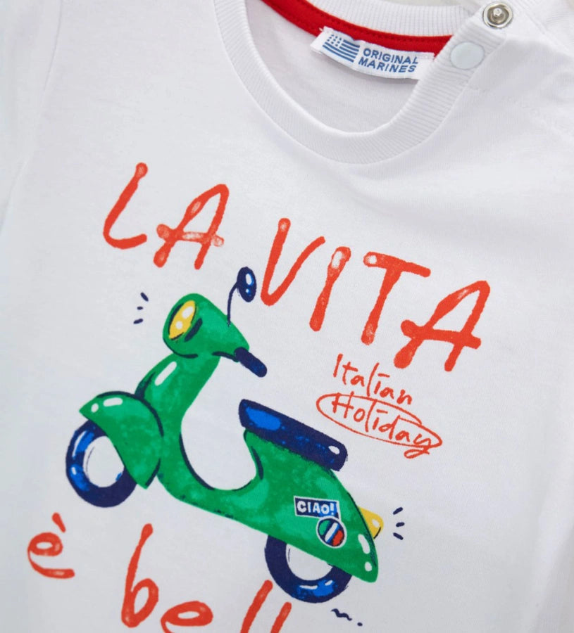 Παιδικό λευκό T-shirt για αγόρι 6 μηνών-5 ετών με πρωτότυπο τύπωμα Original Marines.