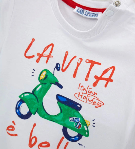 Παιδικό λευκό T-shirt για αγόρι 6 μηνών-5 ετών με πρωτότυπο τύπωμα Original Marines.