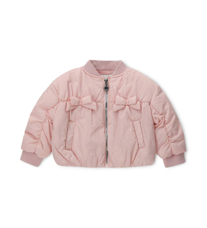 Ροζ πουπουλένιο μπομπέρ Original Marines για κορίτσι 6 μηνών–5 ετών με φιόγκους και φερμουάρ για ζεστασιά σε παιδικό σταθμό και βόλτες