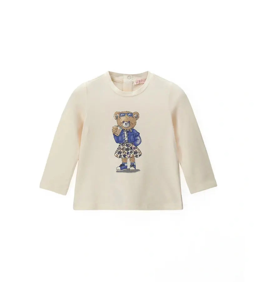 Κοριτσίστικη μακρυμάνικη μπλούζα Original Marines με τύπωμα αρκουδάκι, λεπτομέρειες glitter και λαμπερά strass.