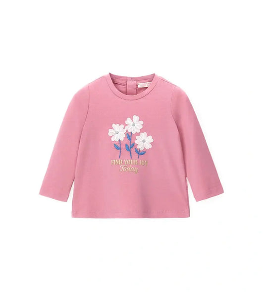 Κοριτσίστικη μακρυμάνικη μπλούζα Original Marines με ανάγλυφα λουλούδια από ύφασμα crepe και κεντήματα.