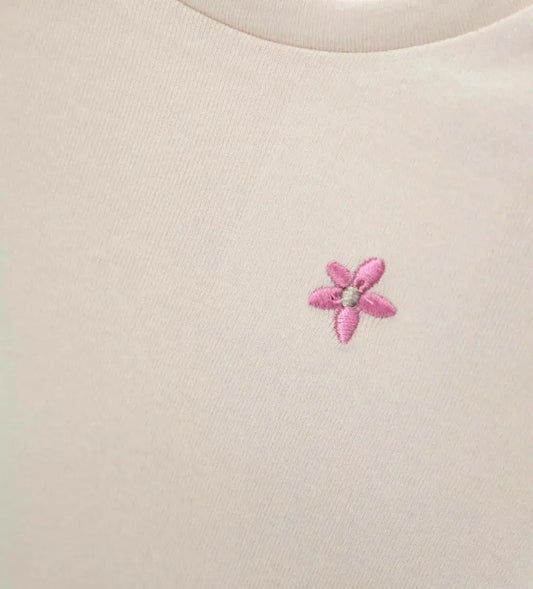 Μπεζ μακρυμάνικη μπλούζα Original Marines για κορίτσι 6 μηνών–5 ετών με κεντημένο λουλούδι, κατάλληλη για παιδικό σταθμό και καθημερινές βόλτες