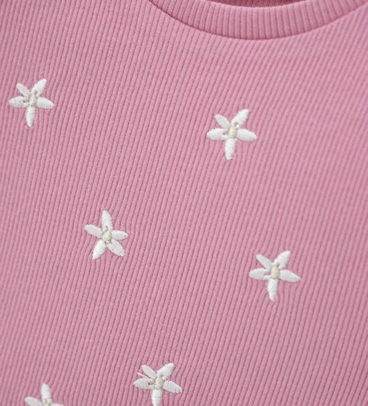Ροζ μπλούζα Original Marines για κορίτσι από ηλικίες 6 μηνών εως 5 ετών με κεντημένα αστεράκια για άνεση σε παιδικό σταθμό και καλοκαιρινές βόλτες