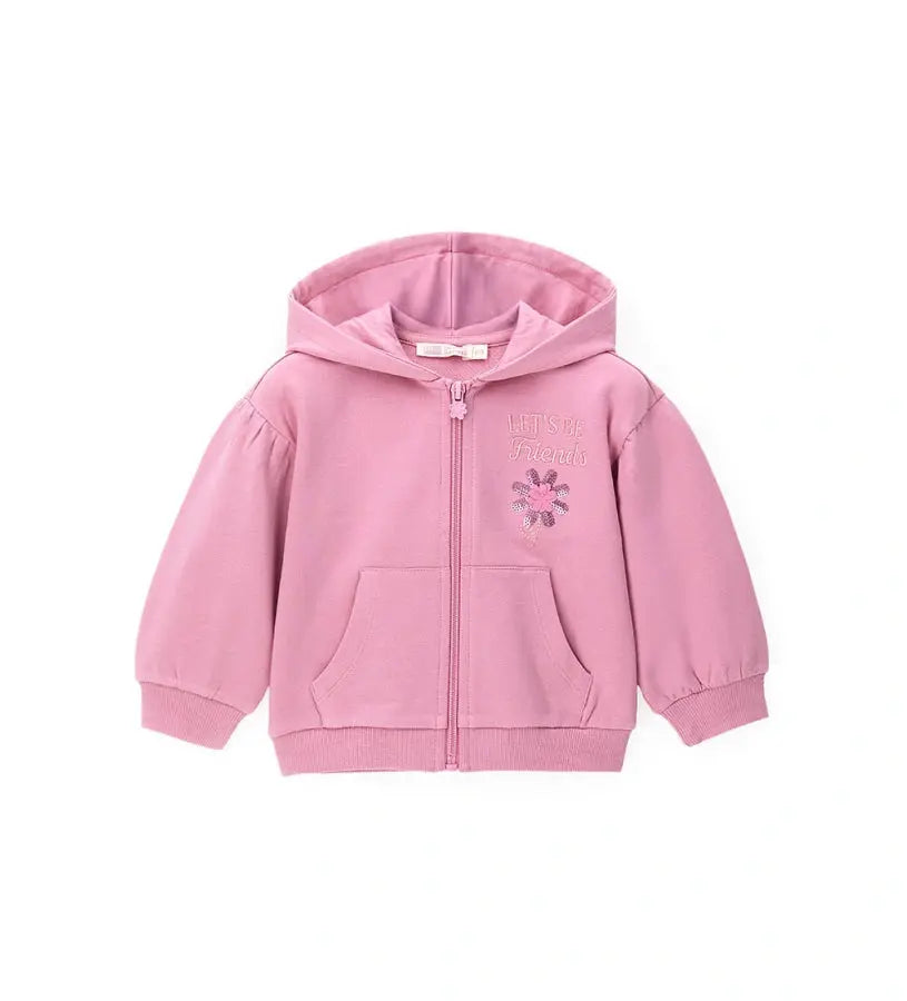 Κοριτσίστικη ζακέτα φούτερ Original Marines με κουκούλα, φερμουάρ και σχέδιο λουλούδι από πούλιες.