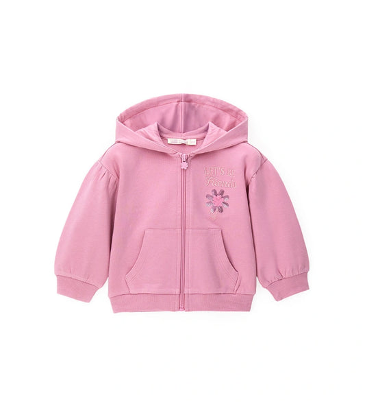 Κοριτσίστικη ζακέτα φούτερ Original Marines με κουκούλα, φερμουάρ και σχέδιο λουλούδι από πούλιες.