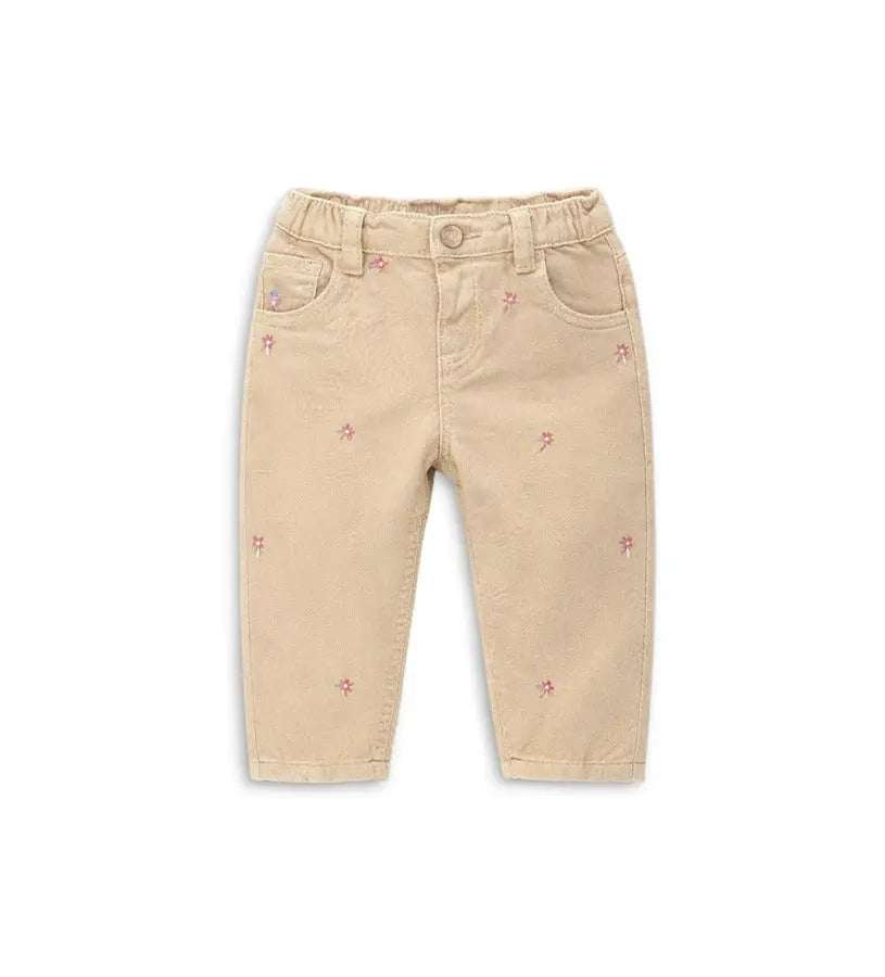 Παιδικό πεντάτσεπο παντελόνι Original Marines σε μπεζ απόχρωση με floral κεντήματα.