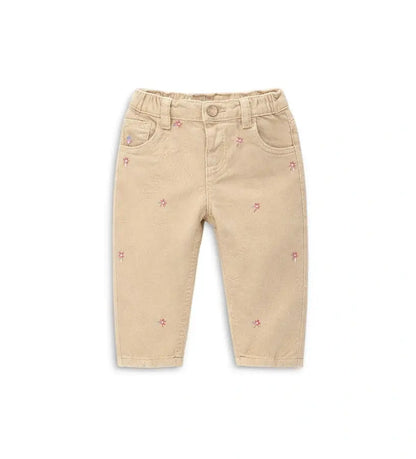 Παιδικό πεντάτσεπο παντελόνι Original Marines σε μπεζ απόχρωση με floral κεντήματα.