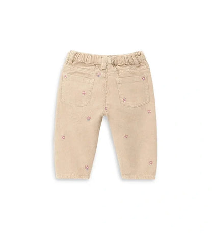 Παιδικό πεντάτσεπο παντελόνι Original Marines σε μπεζ απόχρωση με floral κεντήματα.