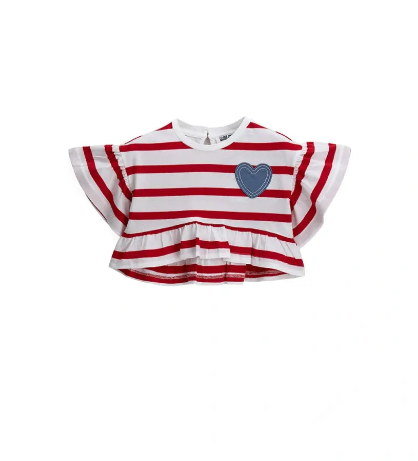 Κοριτσίστικη κοντομάνικη μπλούζα Original Marines σε ελαστικό βαμβάκι με σχέδιο καρδιά chambray μπροστά.
